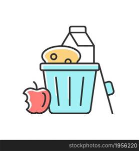 Food misuse RGB color icon. Excessive nutrition and addictive overeating. Poverty and hunger issue. Food imbalance in world. Isolated vector illustration. Simple filled line drawing. Food misuse RGB color icon
