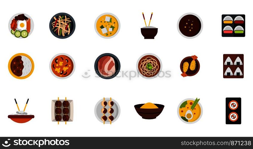 Food on plate icon set. Flat set of food on plate vector icons for web design isolated on white background. Food on plate icon set, flat style