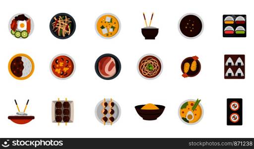 Food on plate icon set. Flat set of food on plate vector icons for web design isolated on white background. Food on plate icon set, flat style