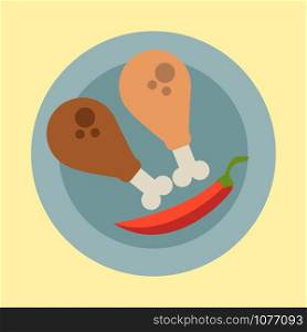 Food on plate, illustration, vector on white background.