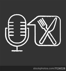 Food ordering command chalk icon. Voice control application idea. Restaurant searching. Portable microphone. Modern sound record equipment. Audio mike. Isolated vector chalkboard illustration