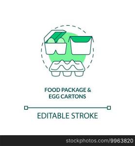 Food package and egg cartons concept icon. Food-spoiled paper waste idea thin line illustration. Recycled material. Carrying, transporting. Vector isolated outline RGB color drawing. Editable stroke. Food package and egg cartons concept icon