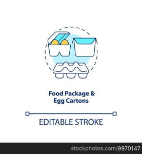 Food package and egg cartons concept icon. Food-spoiled paper waste idea thin line illustration. Waste management. Biodegradable paper. Vector isolated outline RGB color drawing. Editable stroke. Food package and egg cartons concept icon