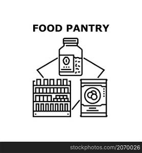 Food pantry box bank. Meal can. Hunger donation. Charity grocery drive. Soup store vector concept black illustration. Food pantry icon vector illustration