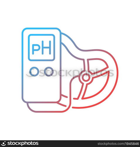 Food pH measurement gradient linear vector icon. Products acidity and alkalinity amount. Food test with pH meter. Thin line color symbol. Modern style pictogram. Vector isolated outline drawing. Food pH measurement gradient linear vector icon