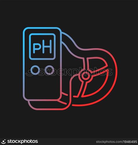 Food pH measurement gradient vector icon for dark theme. Products acidity and alkalinity. Food test with pH meter. Thin line color symbol. Modern style pictogram. Vector isolated outline drawing. Food pH measurement gradient vector icon for dark theme