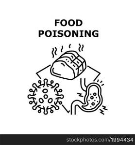 Food Poisoning Vector Icon Concept. Food Poisoning From Spoiled And Rotten Meat Product. Poisonous Unhealthy Bacteria In Nutrition Irritating Stomach. Health Problem Black Illustration. Food Poisoning Vector Concept Black Illustration