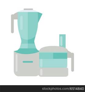 Food Processor. Electric Mixer. Plastic Blender.. Food processor isolated illustration white background. Electric mixer. Plastic electronic blender. Kitchen household appliance used to facilitate repetitive tasks in preparation of food. Vector