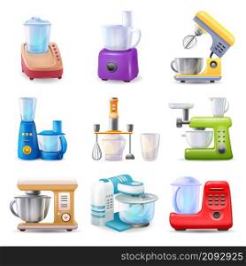 Food processor icons set cartoon vector. Cook equipment. Blender food processing. Food processor icons set cartoon vector. Cook equipment