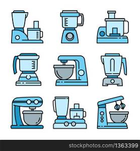 Food processor icons set. Outline set of food processor vector icons for web design isolated on white background. Food processor icons set, outline style