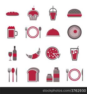 Food red icons set on white background, stock vector