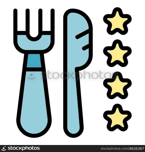 Food review tools icon outline vector. Certificate quality. Critic research color flat. Food review tools icon vector flat