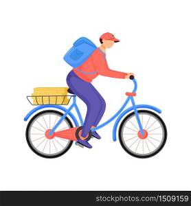 Food rider, pizza deliveryman flat color vector faceless character. Male courier riding bike. Takeaway, fast food delivery service isolated cartoon illustration for web graphic design and animation