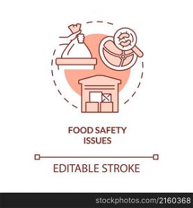 Food safety issues red concept icon. Climate change and health abstract idea thin line illustration. Isolated outline drawing. Editable stroke. Roboto-Medium, Myriad Pro-Bold fonts used. Food safety issues red concept icon