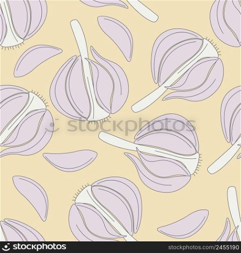 Food seamless pattern. Background with garlic. Model sketch spices. Culinary template for design vector illustration. Food seamless pattern