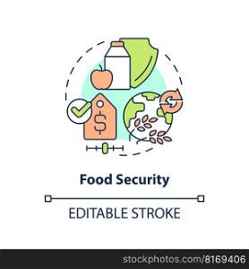Food security concept icon. Nutrition products management. Agriculture policy concern abstract idea thin line illustration. Isolated outline drawing. Editable stroke. Arial, Myriad Pro-Bold fonts used. Food security concept icon