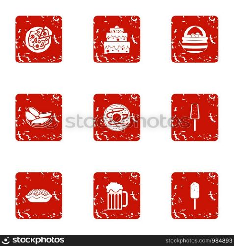 Food selection icons set. Grunge set of 9 food selection vector icons for web isolated on white background. Food selection icons set, grunge style
