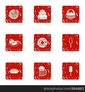 Food selection icons set. Grunge set of 9 food selection vector icons for web isolated on white background. Food selection icons set, grunge style