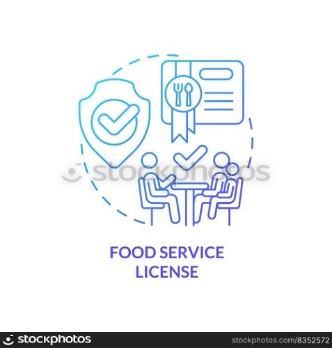Food service license blue gradient concept icon. Restaurant licensing abstract idea thin line illustration. Accessible take-out and delivery. Isolated outline drawing. Myriad Pro-Bold font used. Food service license blue gradient concept icon