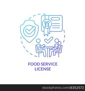 Food service license blue gradient concept icon. Restaurant licensing abstract idea thin line illustration. Accessible take-out and delivery. Isolated outline drawing. Myriad Pro-Bold font used. Food service license blue gradient concept icon