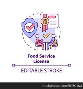 Food service license concept icon. Restaurant licensing abstract idea thin line illustration. Take-out and delivery. Isolated outline drawing. Editable stroke. Arial, Myriad Pro-Bold fonts used. Food service license concept icon