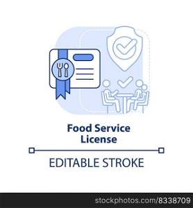 Food service license light blue concept icon. Restaurant licensing abstract idea thin line illustration. Take-out. Isolated outline drawing. Editable stroke. Arial, Myriad Pro-Bold fonts used. Food service license light blue concept icon