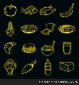 Food set icons in neon style isolated on a black background. Food icons set vector neon