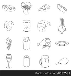 Food set icons in outline style isolated on white background. Food icon set outline