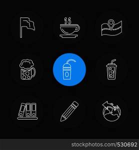 food , shopping , food items , crockery , health , spoon , coffee , world , globe , board , 24 hours , icon, vector, design, flat, collection, style, creative, icons