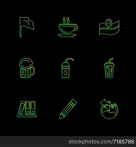 food , shopping , food items , crockery , health , spoon , coffee , world , globe , board , 24 hours , icon, vector, design, flat, collection, style, creative, icons