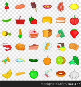 Food shopping icons set. Cartoon style of 36 food shopping vector icons for web for any design. Food shopping icons set, cartoon style