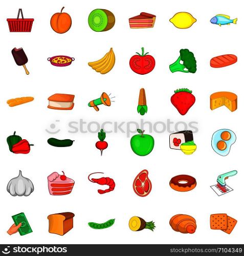 Food shopping icons set. Cartoon style of 36 food shopping vector icons for web isolated on white background. Food shopping icons set, cartoon style