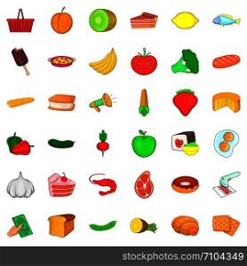 Food shopping icons set. Cartoon style of 36 food shopping vector icons for web isolated on white background. Food shopping icons set, cartoon style