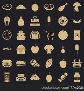 Food shopping icons set. Simple style of 36 food shopping vector icons for web for any design. Food shopping icons set, simple style