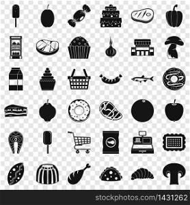 Food shopping icons set. Simple style of 36 food shopping vector icons for web for any design. Food shopping icons set, simple style