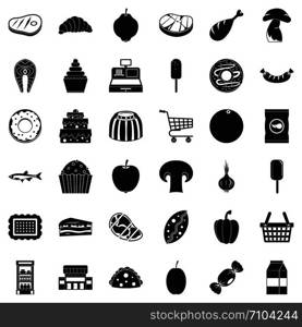 Food shopping icons set. Simple style of 36 food shopping vector icons for web isolated on white background. Food shopping icons set, simple style