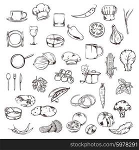 Food, sketches of icons vector set