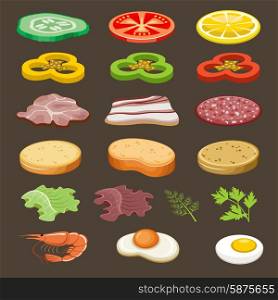 Food slices for sandwiches. Snack. Vector illustration
