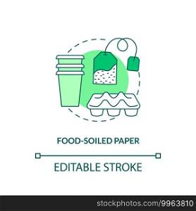 Food-soiled paper concept icon. Organic waste type idea thin line illustration. Paper products. Trays, liners and pizza boxes. Vector isolated outline RGB color drawing. Editable stroke. Food-soiled paper concept icon