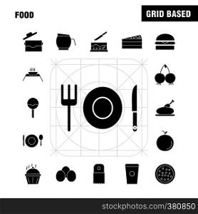 Food Solid Glyph Icons Set For Infographics, Mobile UX/UI Kit And Print Design. Include: Spice, Chili, Hot, Pepper, Cake, Sweet, Food, Meal, Collection Modern Infographic Logo and Pictogram. - Vector