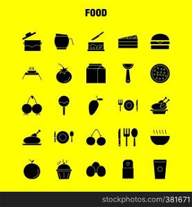 Food Solid Glyph Icons Set For Infographics, Mobile UX/UI Kit And Print Design. Include: Spice, Chili, Hot, Pepper, Cake, Sweet, Food, Meal, Collection Modern Infographic Logo and Pictogram. - Vector