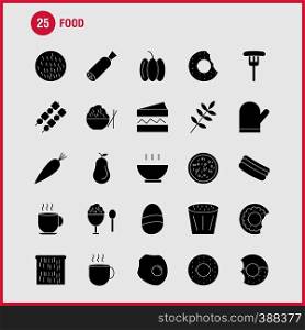 Food Solid Glyph Icons Set For Infographics, Mobile UX/UI Kit And Print Design. Include: Biscuit, Sweet, Food, Meal, Sausage, Meat, Food, Meal, Collection Modern Infographic Logo and Pictogram. Vector