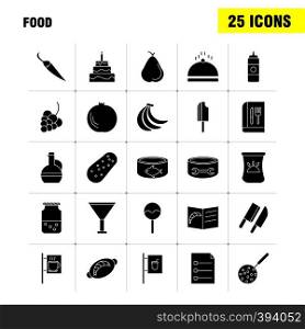 Food Solid Glyph Icons Set For Infographics, Mobile UX/UI Kit And Print Design. Include: Biscuit, Sweet, Food, Meal, Sausage, Meat, Food, Meal, Collection Modern Infographic Logo and Pictogram. - Vector
