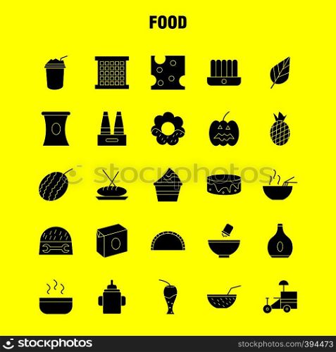 Food Solid Glyph Icons Set For Infographics, Mobile UX/UI Kit And Print Design. Include: Fruit, Water Melon, Food, Meal, Fruit, Juice, Food, Collection Modern Infographic Logo and Pictogram. - Vector