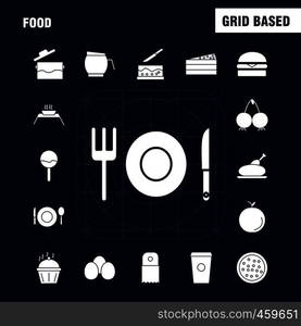 Food Solid Glyph Icons Set For Infographics, Mobile UX/UI Kit And Print Design. Include: Spice, Chili, Hot, Pepper, Cake, Sweet, Food, Meal, Collection Modern Infographic Logo and Pictogram. - Vector