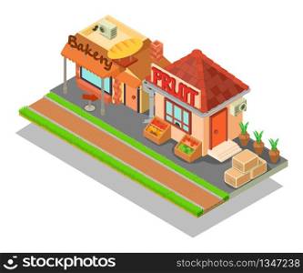 Food street concept banner. Isometric banner of food street vector concept for web, giftcard and postcard. Food street concept banner, isometric style