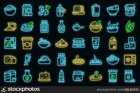 Food substitutes icons set outline vector. Sweetener alternative. Artificial calories. Food substitutes icons set vector neon