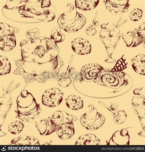 Food sweets bakery and pastry sketch seamless pattern vector illustration