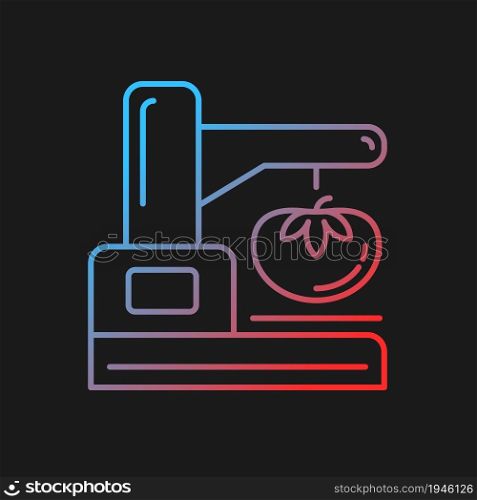 Food texture analyzer gradient vector icon for dark theme. Textural analysis. Mechanical and physical property test. Thin line color symbol. Modern style pictogram. Vector isolated outline drawing. Food texture analyzer gradient vector icon for dark theme