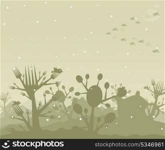Food the nature. Tree a plug and a spoon against mountains. A vector illustration
